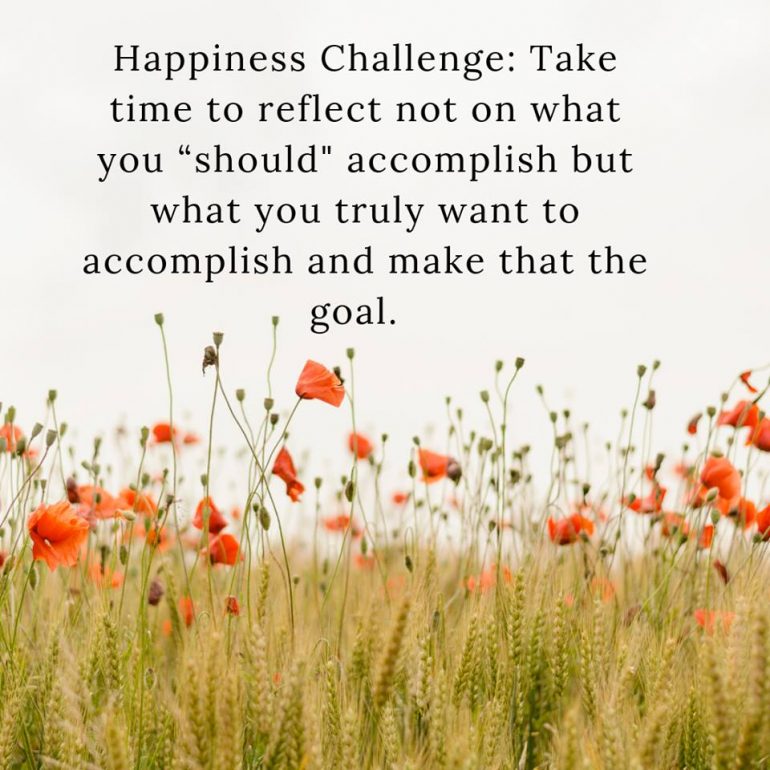 Happiness Challenge: Take time to reflect not on what you "should" accomplish but what you truly want to accomplish and make that the goal.
