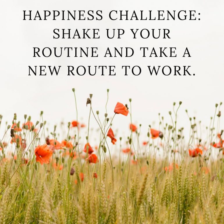 Happiness Challenge: Shake up your routine and take a new route to work.