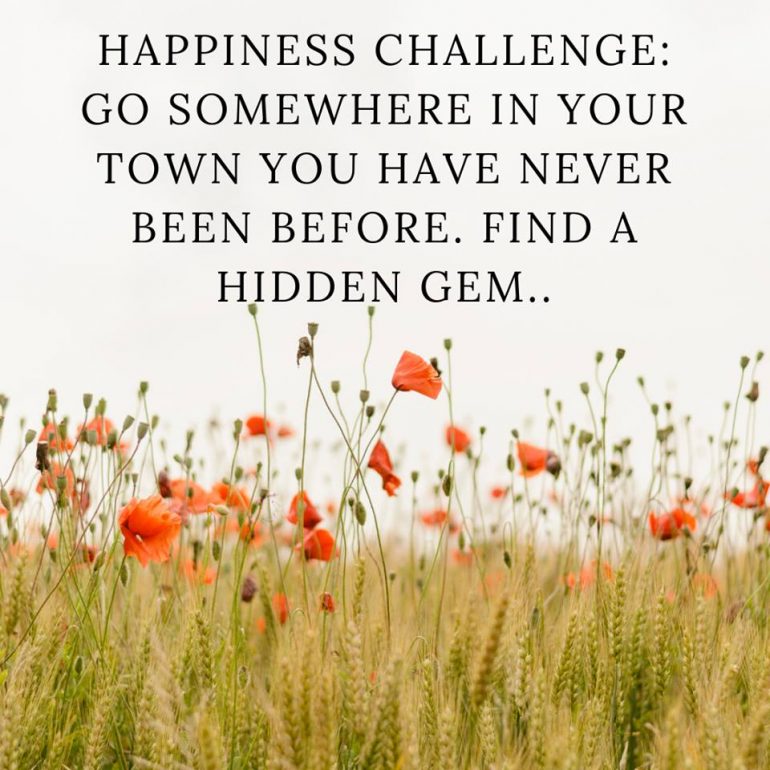 Happiness Challenge: Go somewhere in your town you have never been before. Find a hidden gem.
