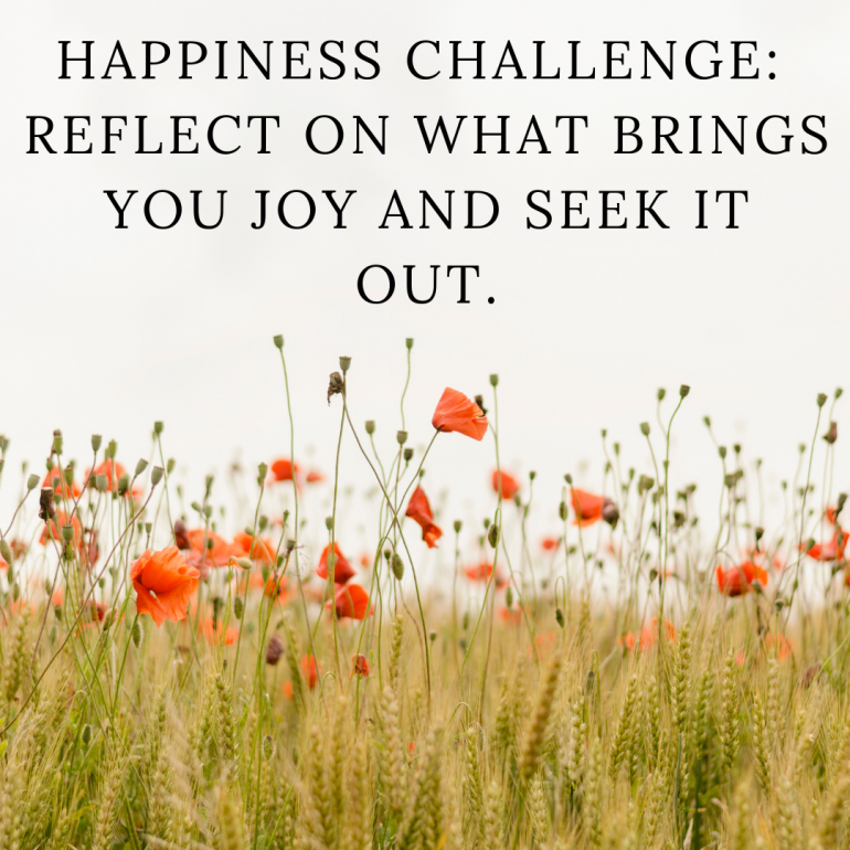 Happiness Challenge: Reflect on what brings you joy and seek it out.
